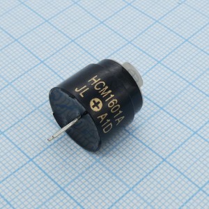 HCM1601A, Звукоизлучатель электромагнитный, +1.5V d=16mm, 18 мА, 80 дБ, 2048 Гц, h=14 мм