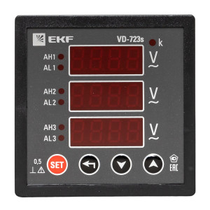 Вольтметр VD-723s цифровой на панель 72x72 (квадратный вырез) трехфазный в коротком корпусе EKF PROxima VD-723s