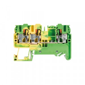 Заземляющая клемма WTP 2,5/4 D1/2 PE, Заземляющая клемма, 3 точки подключения, тип фиксации провода: Push-in, номинальное сечение: 2,5/4 мм кв., 800V, ширина: 5 мм, цвет: желто-зеленый, тип монтажа: DIN35