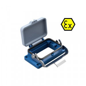 Открытое основание разъема EX EX GUT GP48 09IA Z, Основание разъема на панель, открытое, типоразмер 48B, взрывозащита, с уплотнителем, с одной защелкой, с пластиковой защитной крышкой, материал корпуса: цинковый сплав