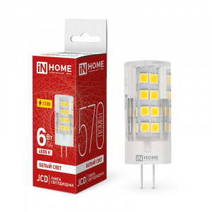 Лампа светодиодная LED-JCD 6Вт капсульная прозрачная 4000К нейтр. бел. G4 570лм 230В 4690612036144