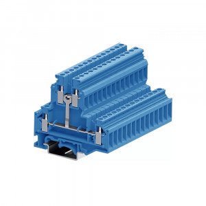 Этажная клемма 310924-PV, Этажная клемма, 2 этажа, межэтажное соединение, тип фиксации провода: винтовой, номинальное сечение: 10 мм кв., 57A, 500V, ширина: 10 мм, цвет: синий, тип монтажа: DIN35