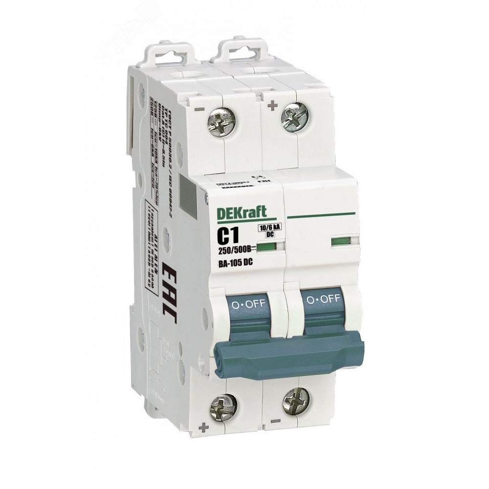 Изображение товара Автоматический выключатель 2P 1A х-ка C 500В DC ВА-105 13386DEK