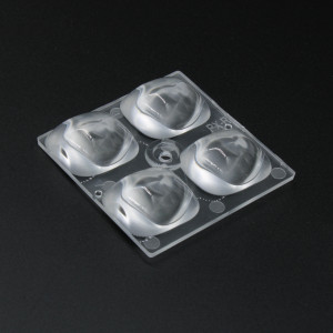 ARX50D4LED5050PX-R, Групповая квадратная линза 2x2 на 4 светодиода 5050/3030 эфф=93% пешеходная ассиметр. диаграмма (правая сторона), 50x50мм H:9,76мм, PMMA