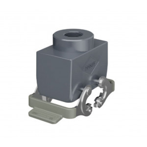 Крышка разъема H10B-TO-2L-M20, Крышка разъема на кабель, типоразмер 10B, без уплотнителя, 1 отверстие с резьбой для кабельных вводов M20x1,5, с верхним расположением, с двумя металлическими защелками, материал корпуса: алюминиевый сплав