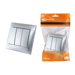 Выключатель 3-х кл. 10А серебр. металлик "Лама" SQ1815-0203