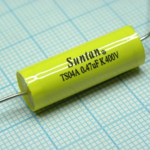 TS04A02G474KSB000R, Конденсатор металлоплёночный полиэтилентерефталатный 0.47мкФ 400В ±10% (26х9мм) аксиальные выводы 105°C россыпь