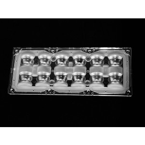 ALHB173D12LED30110G, Групповая прямоугольная линза 2x6 на 12 светодиодов 3030/3535/5050, эфф=93%, 30°x110°, 173x71.4mm   H:13mm, PMMA