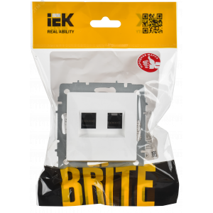 BRITE Розетка компьютерная двойная кат.5E RJ45 РК10-2-БрАБ арктический белый IEK BR-K20-1-K91
