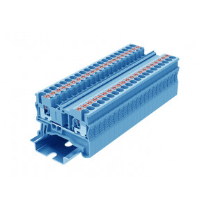Проходная клемма TP2.5-2-BU, Проходная клемма, тип фиксации провода: Push-in, номинальное сечение: 2,5 мм кв., 24A, 500V, ширина: 5,2 мм, цвет: синий, тип монтажа: DIN35