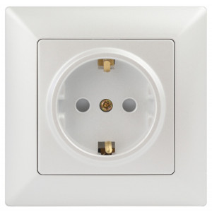 Розетка Solo 4-206-06 с заземлением 2P+E Schuko со шторками, 16А-250В, IP20, СУ, перламутр Б0053686