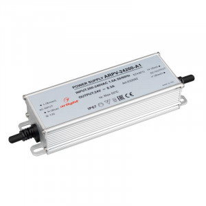 Блок питания ARPV-24200-A1 (24V, 8.3A, 200W) 033092, Источник напряжения с гальванической развязкой для светодиодных изделий. Входное напряжение 200-240 VAC. Выходные параметры: 24 В, 8.3 А, 200 Вт. Встроенный PFC >0.5. Герметичный алюминиевый корпус IP 67. Рабочая температура -40…+70C?. Габаритные размеры