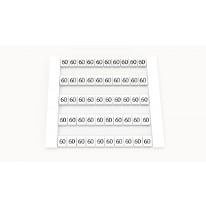 Маркировка (в кассетах) DEK5-50P-19-130Z(H), Кассета с маркировочными шильдиками, для клемм сечением 2,5 мм.кв., боковая, 50 шильдиков, нанесенные символы: 60, с вертикальным расположением, размер шильдика: 4,8 x 5,5 мм, цвет: белый