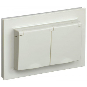 Розетка 2-м СП BRITE РСбш12-3-44-БрКр 16А в сборе IP44 с крышкой беж. BR-R26-16-44-K10-F