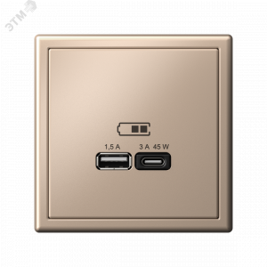 ARTGALLERY USB розетка A + тип-C 45Вт высокоскор.заряд. QC, PD, механизм, песочный GAL001229