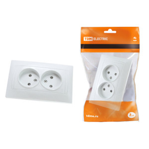 Розетка двойная 2П 10А 250В с защ. шт. белая "Лама" SQ1815-0012