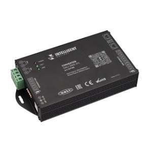 INTELLIGENT ARLIGHT Конвертер DALI-DMX-311(DC12-48V, REVERS) 027180, Конвертер сигнала DALI в DMX512 c возможностью обратной конвертации. Служит для преобразования сигналов одного протокола в другой. Позволяет обслуживать до 64 адресов DALI / DMX. После настройки DIP-переключателями, необходимо перезагрузить устройство.