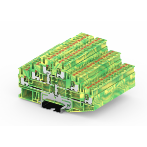 Заземляющая клемма TPT2.5-2-PE, Заземляющая этажная клемма, 3 этажа, тип фиксации провода: Push-in, номинальное сечение: 2,5 мм кв., ширина: 5,2 мм, цвет: желто-зеленый, тип монтажа: DIN35