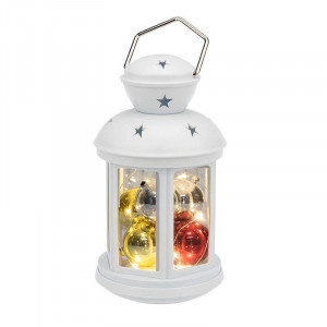 Декоративный фонарь с шариками 12х12х20,6 см, белый корпус, теплый белый цвет свечения 513-062