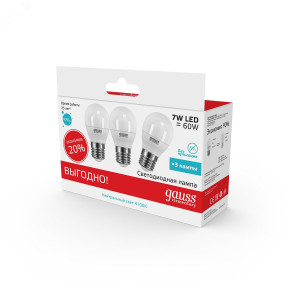 Лампа LED Elementary Globe 7W E27 4100K 1/40 (3 лампы в упаковке) 53227T