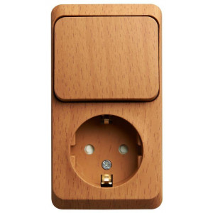 Systeme Electric Этюд наруж Бук Блок: Розетка с/з со шторками + выключатель 1-клавишный