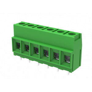Клемма на плату MC-TJ10.16H07C-0001, Клемма, горизонтальный подвод кабеля, на плату, шаг: 10.16 мм, 7 полюсов, фиксация провода винтовая, исполнение: два вывода на полюс, 1000V, 57A, цвет: зеленый