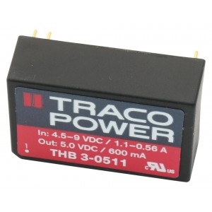 THB 3-1211, Преобразователь DC/DC на печатную плату вход 12В однополярный выход 5В 0.6A 3Вт 5-Pin DIP