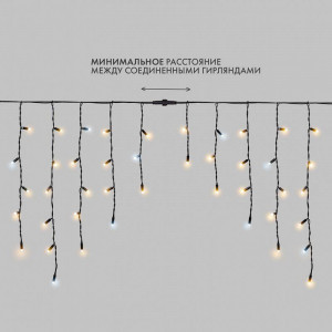 Гирлянда светодиодная "Айсикл" (бахрома) 4х0.6м 128LED тепл. бел. 10Вт 230В IP67 эффект мерцания провод каучук черн. (нужен шнур питания 315-000) 255-236