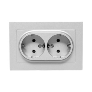 Механизм розетки двойной, 16А, с заземлением, без шторок, с рамкой, алюминий Эпика EKF UP1-SOA-210