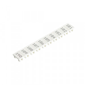 Маркировка для клемм (полоска) 9705A/6/10 B 181-190, Маркировочные шильдики, для клемм сечением 4 мм.кв., боковая / верхняя, 10 шильдиков, нанесенные символы: 181...190, с горизонтальным расположением, размер шильдика: 5,75 x 8,3 мм, цвет: белый