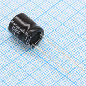 SK035M221G13PKKKS00R, Конденсатор алюминиевый электролитический 220мкФ 35В ±20% (10х13мм) радиальный 3.5мм 332мА 2000час 105°C россыпь