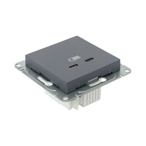 Механизм розетки USB-C - 2шт, графит Эпика EKF UP1-SOG-2USBC