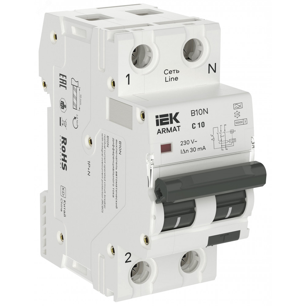 Изображение товара Автоматический выключатель дифференциальный ARMAT B10N 1P+NP C10 30мА IEK