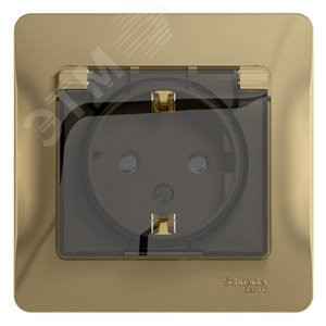 Розетка 1-м СП Glossa 16А IP44 с заземл. защ. шторки с крышкой в сборе титан SE GSL000448
