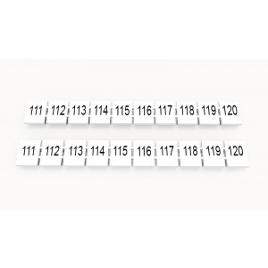 Маркировка (в кассетах) ZB8-10P-19-17Z(H), Кассета с маркировочными шильдиками, для клемм сечением 6 мм.кв., верхняя, 10 шильдиков, нанесенные символы: 111...120, с вертикальным расположением, размер шильдика: 7,45 x 10,7 мм, цвет: белый