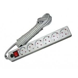 Удлинитель с сетевым фильтром 6х5м с заземл. 10А IP20 ПВС 3х0.75 защ. шторки сер. 967U-5005