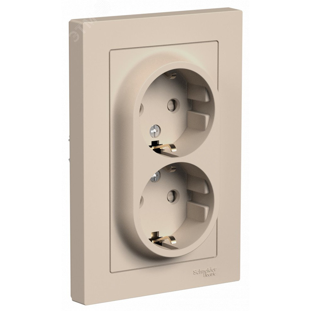 Изображение товара Розетка двойная с заземлением со шторками серия AtlasDesign 16А Песочный