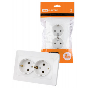 Розетка двойная 2П+З 16А 250В белая "Ильмень" SQ1823-0012