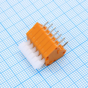 DG240-2.54-06P-15-00A(H), Пружинный клеммник на плату 6 контактов шаг 2.54мм оранжевый
