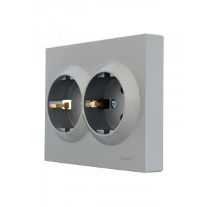 Розетка 2-м СП VESNA с заземл. со шторками ПБТ платина 742-3500-178B