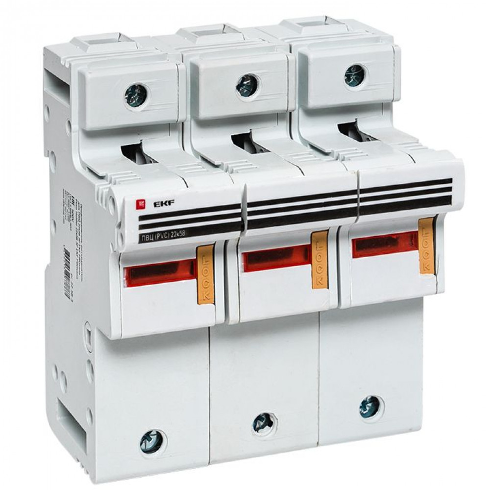 Изображение товара Предохранитель-разъединитель для ПВЦ EKF 22x58 3п, монтаж DIN-рейка, IP00
