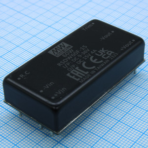 RSDW60F-15, DC/DC, 60Вт, вход 9…36В, выход 15В/4А, изоляция 3000В DC, КПД 92%, максимальная емкостная нагрузка не более 3900мкФ, 2x1", 50.8x25.4x10.5мм, -40…85°C