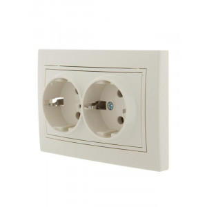 Розетка 2-м СП Mira 16А IP20 с заземл. со вставкой керамика крем. 701-0303-127