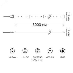 Лента Basic LED 5050/60 12V 10W/m 700lm/m 4000K 10mm IP65 3m 1/100 BT052