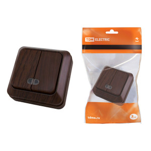 Выключатель 2-кл. открытой установки с подсветкой IP20 10А, бук "Ладога" SQ1801-0030