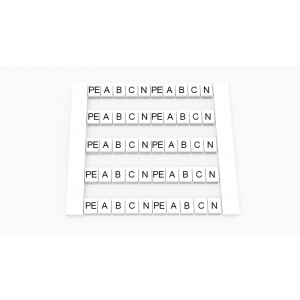 Маркировка (в кассетах) DEK6-50P-19-02Z(H), Кассета с маркировочными шильдиками, для клемм сечением 4 мм.кв., боковая, 50 шильдиков, нанесенные символы: PE A B C N PE A B C N, с вертикальным расположением, размер шильдика: 5,8 x 5,5 мм, цвет: белый