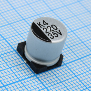 CK035M221G10PKKKV00R, Конденсатор электролитический для поверхностного монтажа 35В 220мкФ ±20%, 450mA, 2000часов, 105С лента на катушке