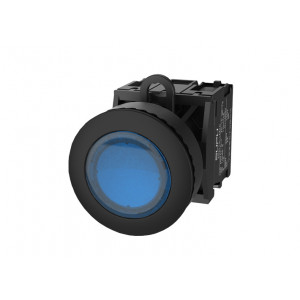 Кнопка плоская (синяя) TS2533-0AL40-S20, Кнопка круглая плоская, с блокировкой, LED AC/DC 24V, утопленное пластиковое переднее кольцо, с мгновенным нажатием, с контактной группой 2NO, диаметр головки кнопки 36 мм, диаметр посадочного отверстия: 22 мм, цвет: синий