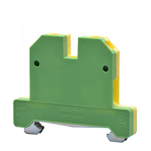 Заземляющая клемма JUT2-6PE, Заземляющая клемма, тип фиксации провода: винтовой, номинальное сечение: 6 мм кв., 800V, ширина: 8,2 мм, цвет: желто-зеленый, тип монтажа: DIN35