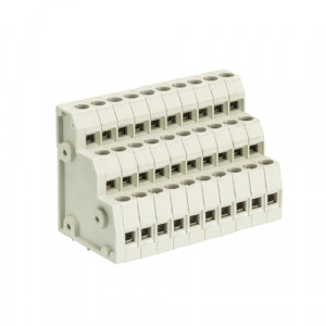 Клемма 8195 D/10/30 OB, Клемма, 3 этажа, горизонтальный подвод кабеля, на плату, шаг: 5.0 мм, 30 полюсов, фиксация провода винтовая, исполнение: без маркировки, 300V, 10A, цвет: серый